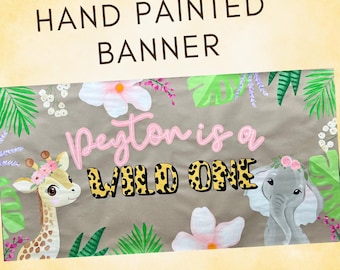 Jungle animal birthday party banner, CUSTOMIZABLE, Wild one party, safari birthday party, animal birthday, first birthday party decor