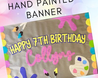 Paint party banner, art birthday party, kids craft party decor, painting bday party, girls birthday ideas, colorful art party
