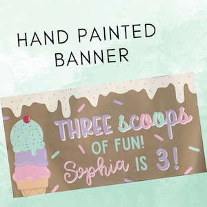 Custom Three Scoops of Fun Birthday Banner, Ice Cream Birthday Party, Girl's Third Bday Party Ideas, Ice Cream Party Decor, Sprinkles Party