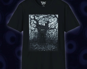 Camiseta con estampado de bosque tenebroso y espíritu de árbol oscuro / Ilustración gótica de la naturaleza
