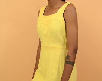 Vintage Yellow Sleeveless Midi Dress