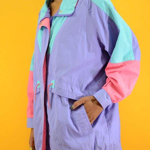 Vintage Pastel Color-Block Fleece Jacket