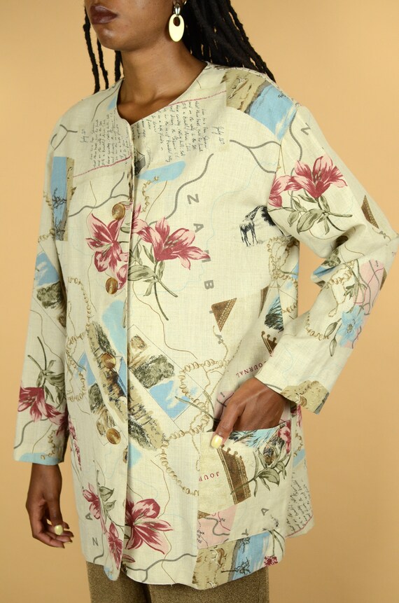 Vintage Beige Mixed Floral Map Print Oversize Blaz