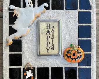 Mosaic Mixed Media "Happy Haunting” Fall, autumn, ghost, Halloween, jack o lantern, Treasure Stone