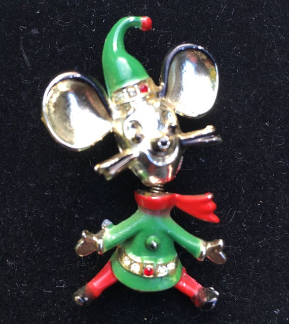 BJ brooch, BJ mouse brooch, Christmas mouse - image 1