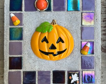 Mosaic Tile Art "Halloween Sweets” fall, autumn, Halloween, pumpkin, Treasure Stone