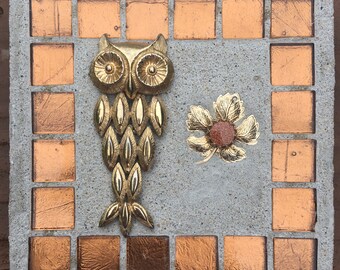 Mosaic Mixed Media "Leaf Fall Owl” owl, fall, autumn, Treasure Stone