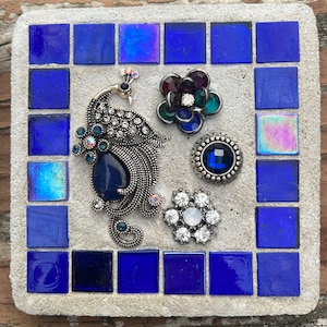 Mosaic Mixed Media &quot;Vintage Peacock” peacock, garden, vintage, repurposed, Treasure Stone