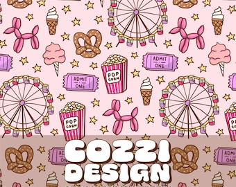 Pink Carnival Seamless Pattern: Fair Fabric Design (Digital Download)