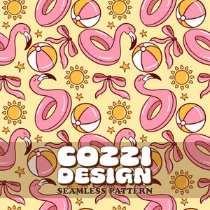 Coquette Summer Seamless Pattern, padrão de flamingo sem costura para download para tecidos, fundos digitais, 5 designs, 12 x 12 pol., arcos Coquette