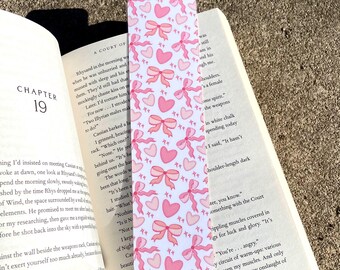 Coquette Bookmark: Pink Bows & Hearts, Laminated
