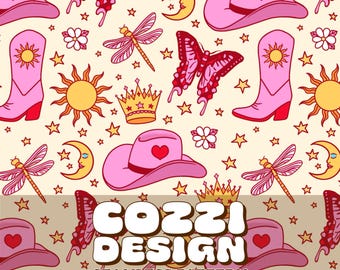 Summer Cowboy Seamless Pattern: Chappell Roan Inspired Fabric Design (Digital Download, 12"x12")