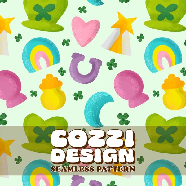 Lucky Charms Seamless Pattern, Downloadable Lucky Charms Pattern for Fabrics, Digital Backgrounds, 5 Designs 12x12in, Shamrock Sublimation