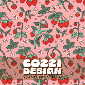 Modello senza cuciture fragola, modello fragola scaricabile per tessuti, sfondi digitali, 5 disegni, 12x12 pollici, disegno floreale fragola