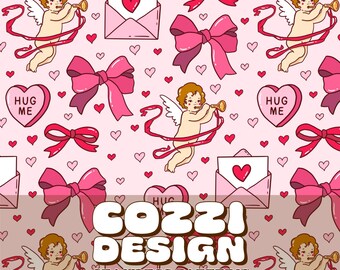 Coquette Bow Valentine Seamless Pattern: Cupid Designs (Digital Download)