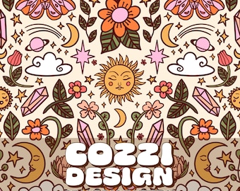 Boho Floral Seamless Pattern: Retro Flower Tapestry (Digital Download)