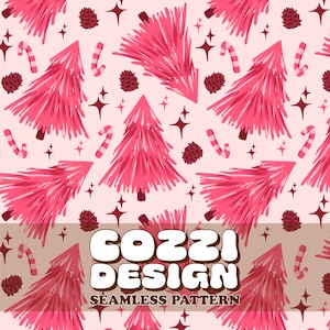 Pink Winter Trees Seamless Pattern: Christmas Fabric Background (Digital Download)