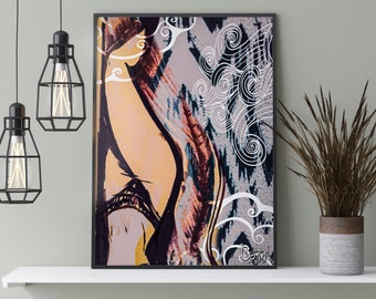 Naked Woman Art Print, Digital wall decor Woman Illustration, Woman Legs Art Digital Download Print Printable Woman Gift for bedroom