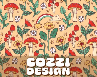 Mushroom Seamless Pattern: Cottagecore Floral Designs (Digital Download)
