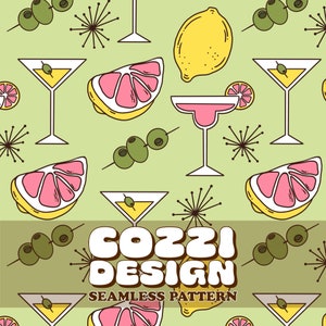 Martini Cocktail Seamless Pattern: Summer Drink Designs (Digital Download)