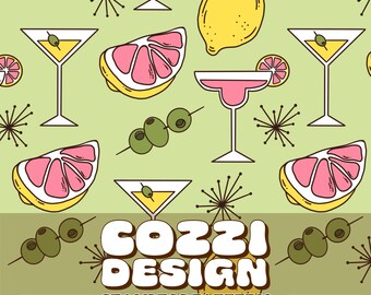 Martini Cocktail Seamless Pattern: Summer Drink Designs (Digital Download)