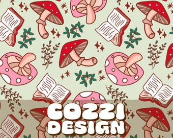 Cottagecore Mushroom Seamless Pattern: Storybook Fabric Backgrounds (Digital Download)