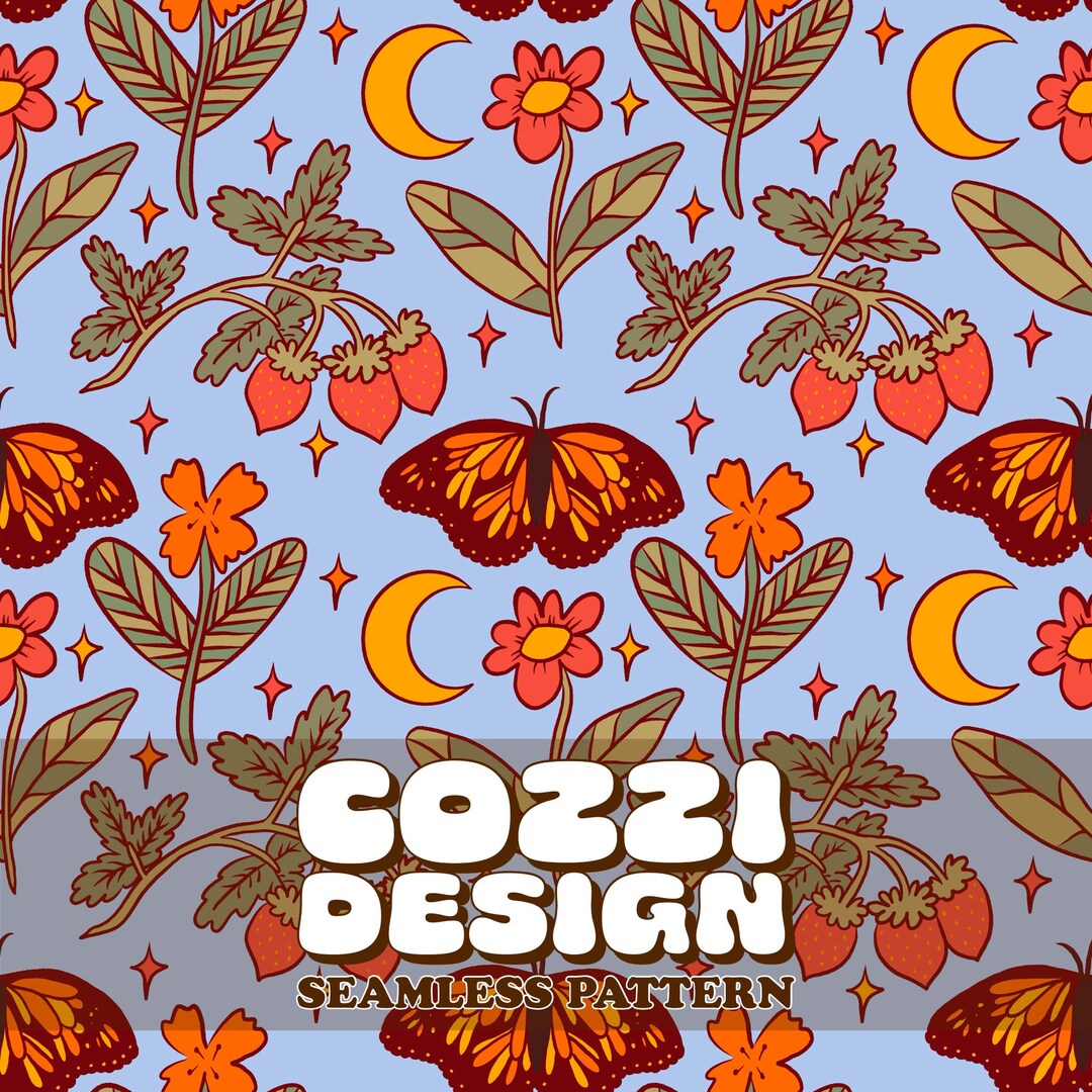 Posh Spring Pattern Spring Floral Seamless Pattern, Downloadable Cottage Core Monarch ...