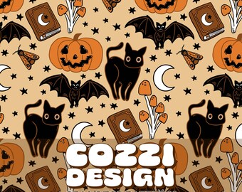 Vintage Halloween Pumpkin Seamless Pattern (Digital Download)