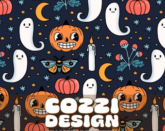Cottage Core Pumpkin Seamless Pattern: Halloween Fabric (Digital Download)