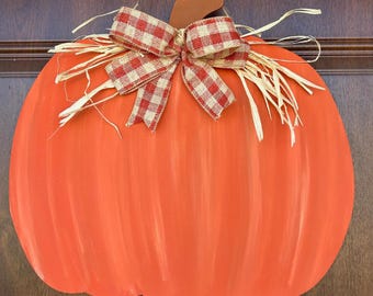 Hand Painted Pumpkin Door Hanger - Fall Door Hanger-  Fall Thanksgiving Decor- Porch Decor - Rustic Front Door Decor