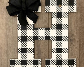 Checked Door Hanger - Buffalo Check Door Hanger - Black and White Check Decor - Door Decor - Front Door Decor - Personalized Gifts