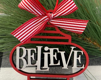 Believe Christmas Ornament - Ornamenti - Decorazione per albero di Natale - Ornamenti per albero - Etichetta regalo Believe - Decorazioni natalizie