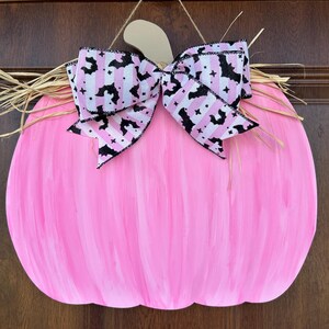 Hand painted Pink Pumpkin Door Hanger, Fall Porch Decor image 4