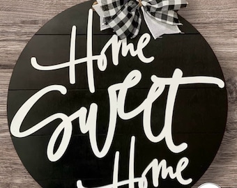 Home Sweet Home Door Sign - Front Door Decor - Spring Door Hanger - Round Wood Door Sign  - Farmhouse Door Decor - Porch Decor