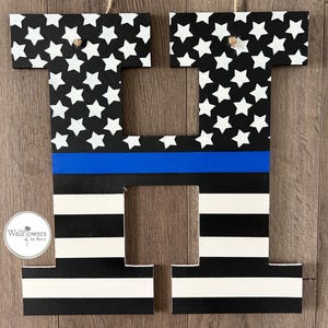 Thin Blue Line Door Hanger: Law Enforcement Decoration