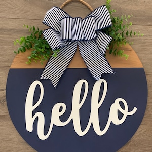 Hello Door Hanger - Front Door Sign - Front Door Hanger -  Door Decor - Round Wood Door Sign  - Hello Door Sign - Porch Decoration