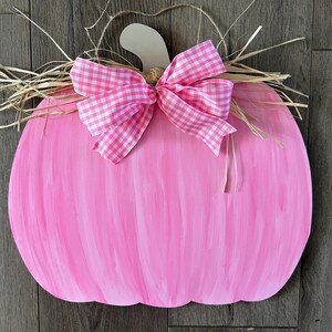 Hand painted Pink Pumpkin Door Hanger, Fall Porch Decor image 3