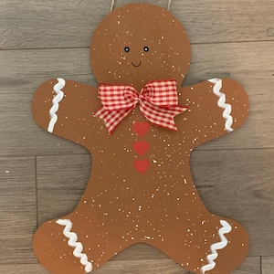 Gingerbread Man Door Hanger -  Gingerbread Door Decor - Wooden Gingerbread Man Wall Decor - Christmas Door Decoration -Christmas Door Decor