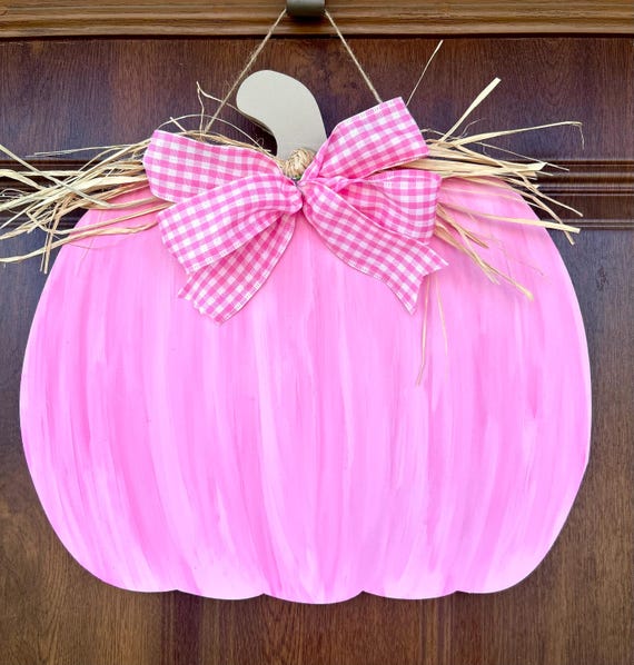 Hand painted Pink Pumpkin Door Hanger, Fall Porch Decor