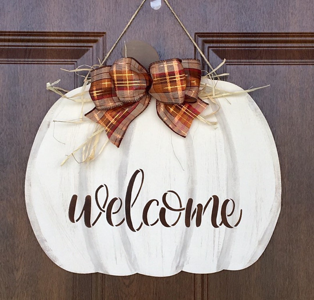 Fall Door Hanger - Pumpkin Door Decoration - Front Door Decor - Welcome ...