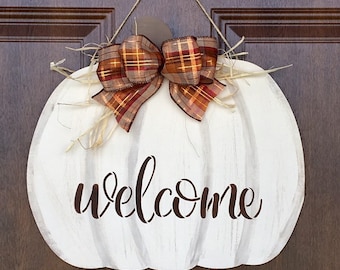 Fall Door Hanger -  Pumpkin Door Decoration  - Front Door Decor - Welcome Sign - Thanksgiving Decor  - Pumpkin Decor