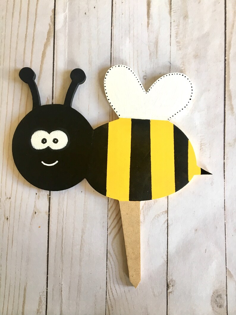Bumblebee Wood Garden Stake Wooden Garden Decor Patio Etsy