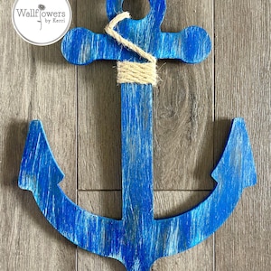 Hand Painted Nautical Anchor Door Hanger: Beach House Decor