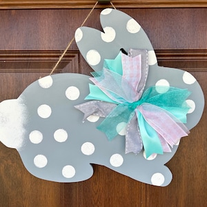 Polka Dot Bunny Door Hanger: Gray Easter Spring Decor