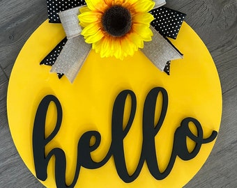 Sunflower Door Hanger - Front Door Sign - Fall Door Hanger -  Door Decor - Round Wood Door Sign  - Hello Door Sign - Porch Decoration