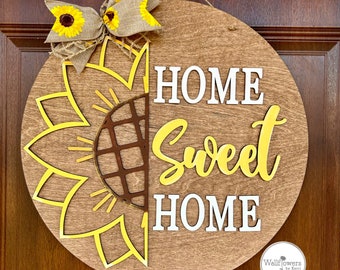 Sunflower Door Sign- Home Sweet Home Door Decor - Sunflower Door Hanger - Porch Decoration - Door Hanger - Spring Decor - Porch Sign