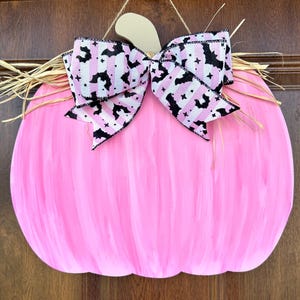 Hand painted Pink Pumpkin Door Hanger, Fall Porch Decor image 2