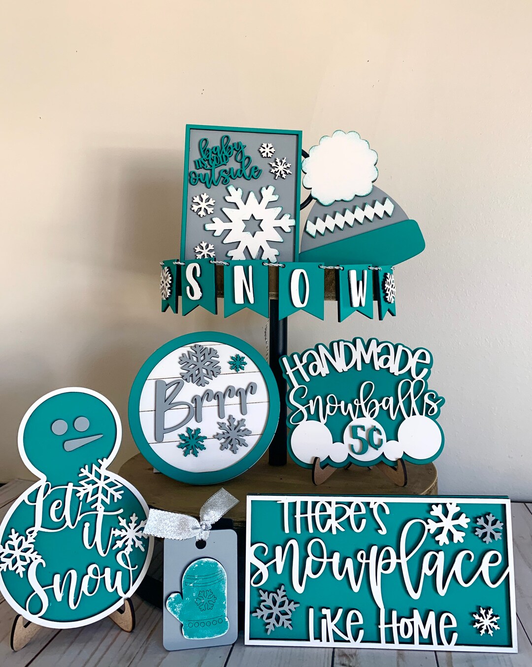 Winter Tiered Tray Set Tier Tray Set Winter Decor Tier Etsy