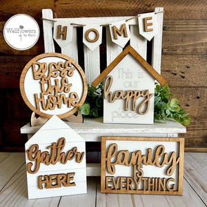 Farmhouse Tiered Tray Decor Set: Rustic Family Signs