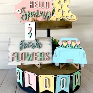 Spring Tiered Tray Set - Tier Tray Set - Spring Decor - Tier Tray Bundle  - Spring Signs - Wood Tier Tray Decor - Wooden Spring Decor